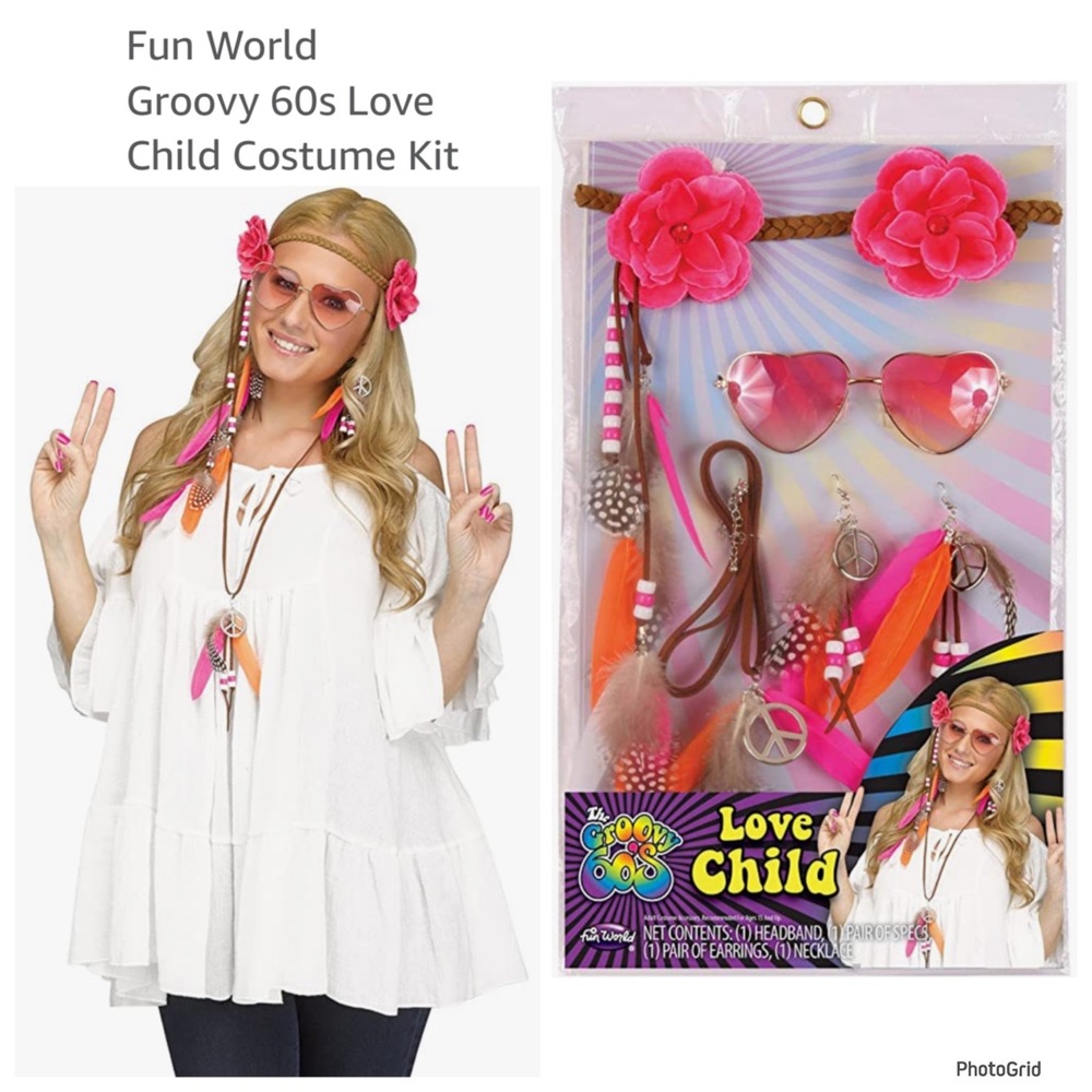 🌟🌟🌟Fun World Groovy 60s Love Child Costume halloween accessories set NEW